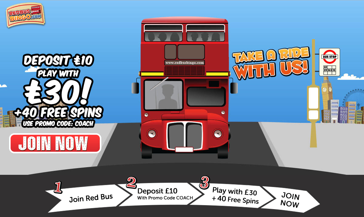 Red Bus Bingo Deposit £10 Play With £30 + Free Spins