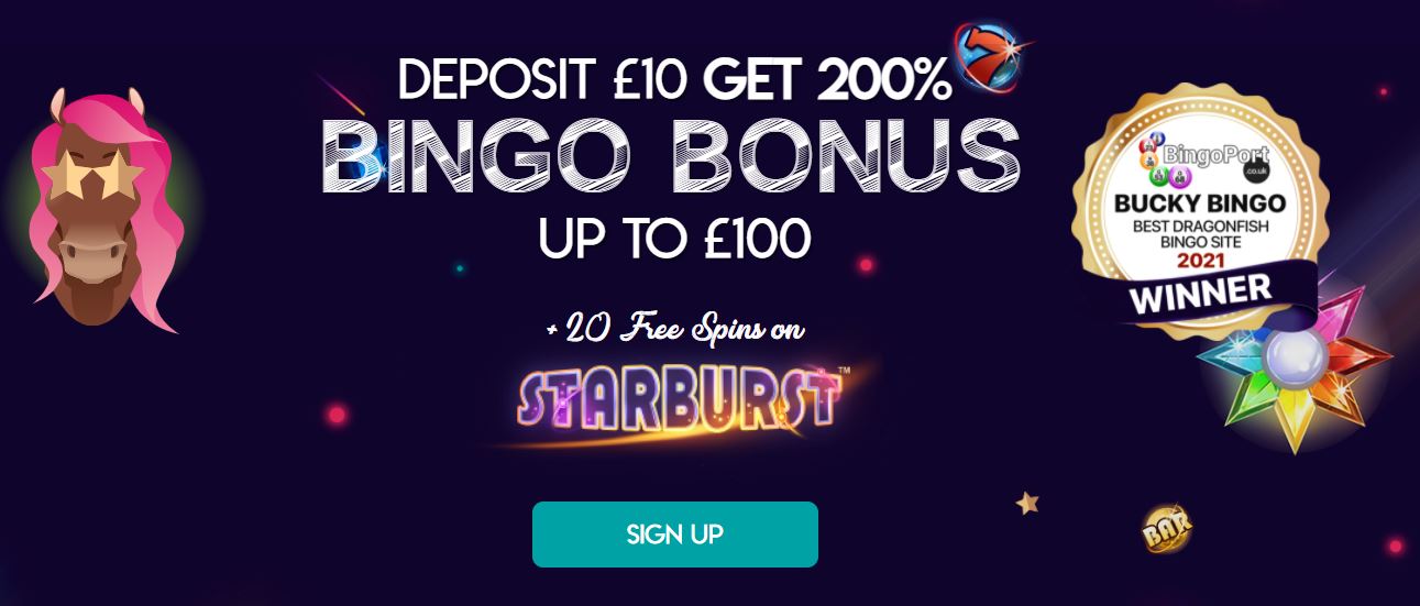 Get 200% Bingo Bonus of up to £100 + 20 Free Spins